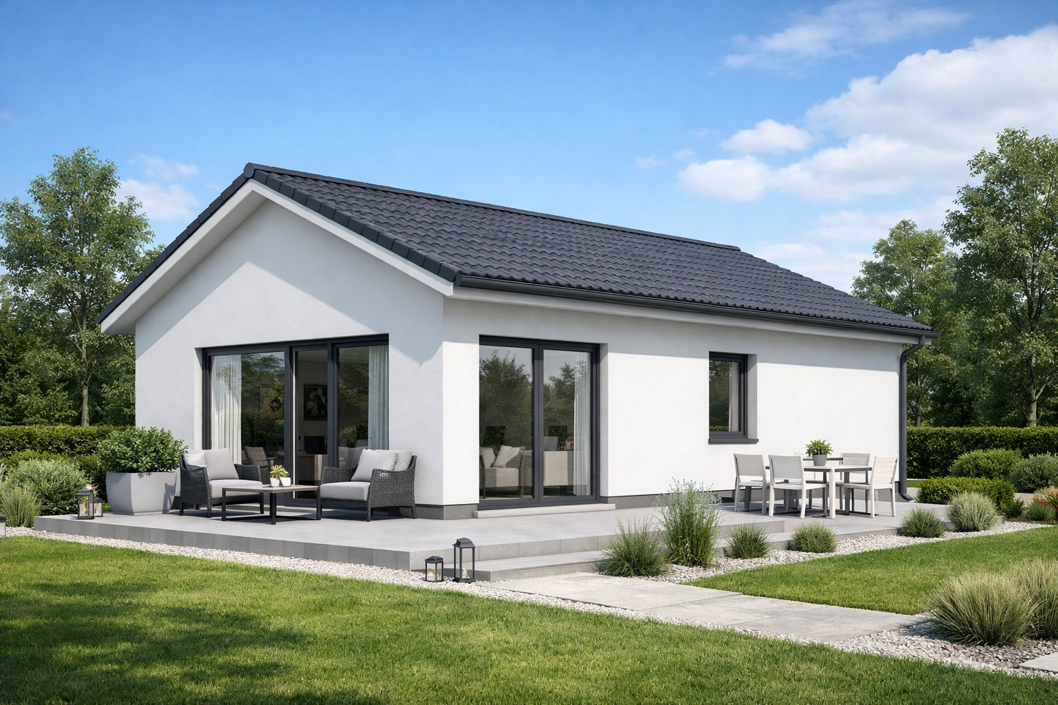 Modern ház esti fénnyel